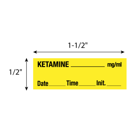 Nevs Label, Ketamine __mg/ml 1/2" x 1-1/2" Yellow w/Black SANTW-0225